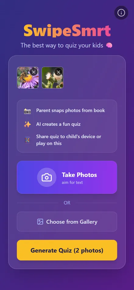 SwipeSmrt screenshot: two photos added